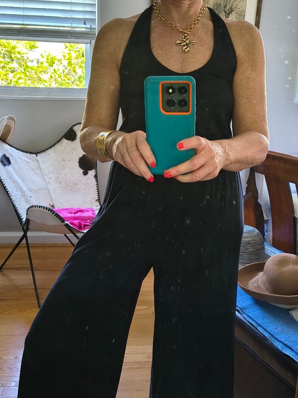 Black halter jumpsuit with pockets, size xs